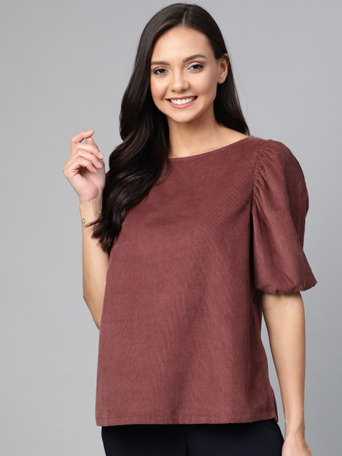 

Mast & Harbour Women Maroon Solid Corduroy Pure Cotton Top