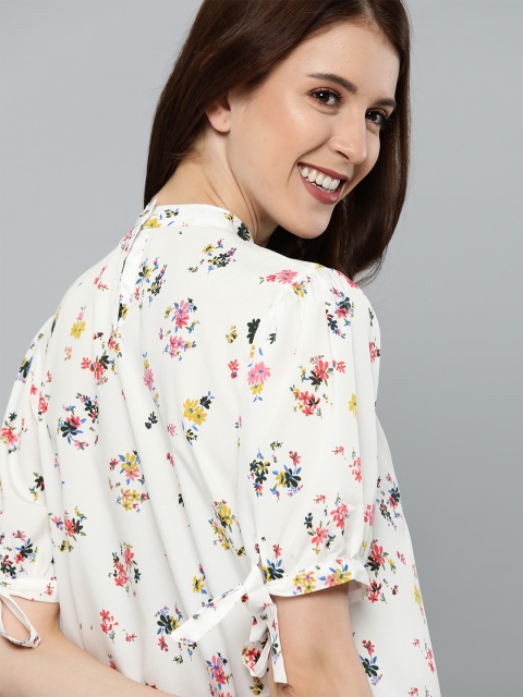 

Mast & Harbour Women White & Pink Floral Print Top