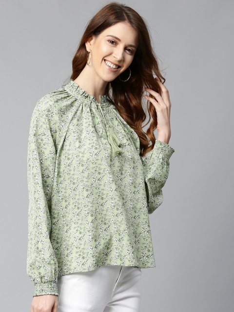 

Mast & Harbour Women Green & White Ditsy Floral Printed Top