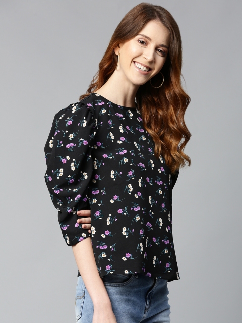 

Mast & Harbour Women Black & Purple Floral Printed Top