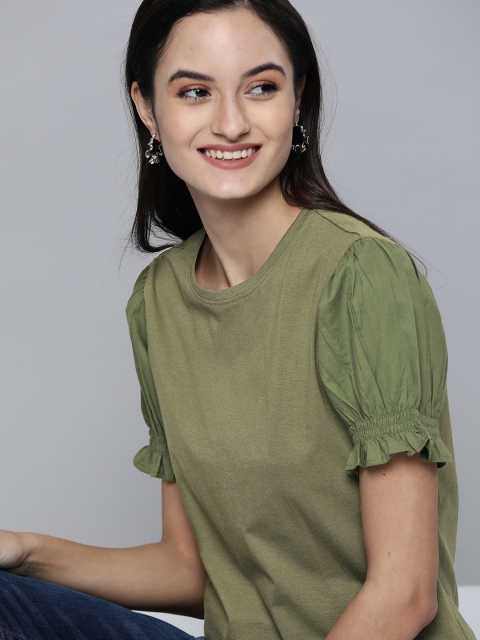 

Mast & Harbour Women Olive Green Solid Top