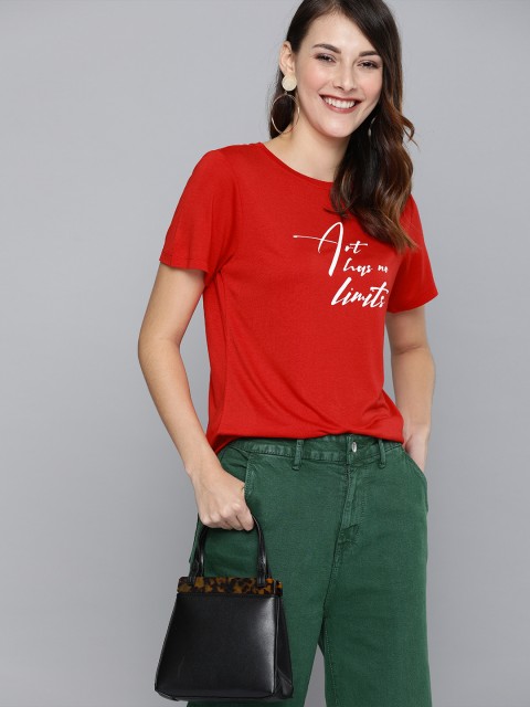

Mast & Harbour Women Red Printed Round Neck T-shirt