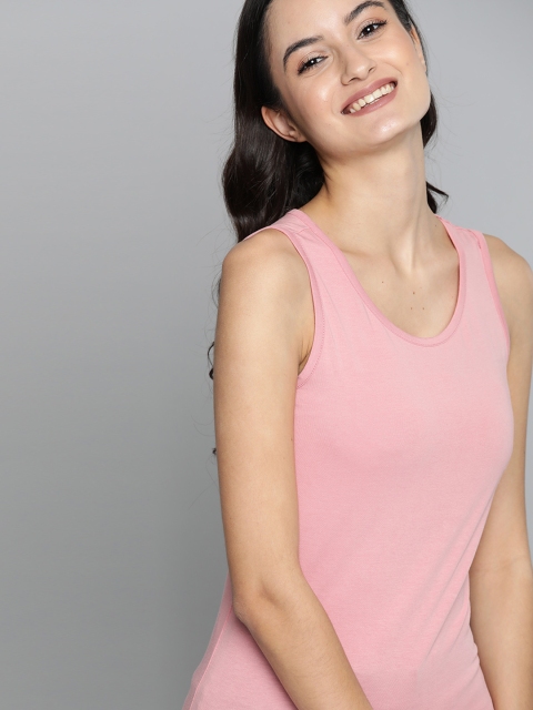 

Mast & Harbour Women Pink Slim Fit Solid Round Neck T-shirt