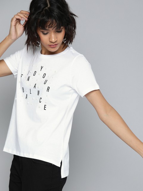 

Mast Harbour Women White Printed Round Neck Pure Cotton T-shirt