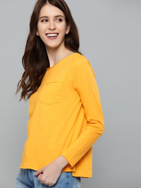

Mast & Harbour Women Mustard Yellow Solid Round Neck T-shirt