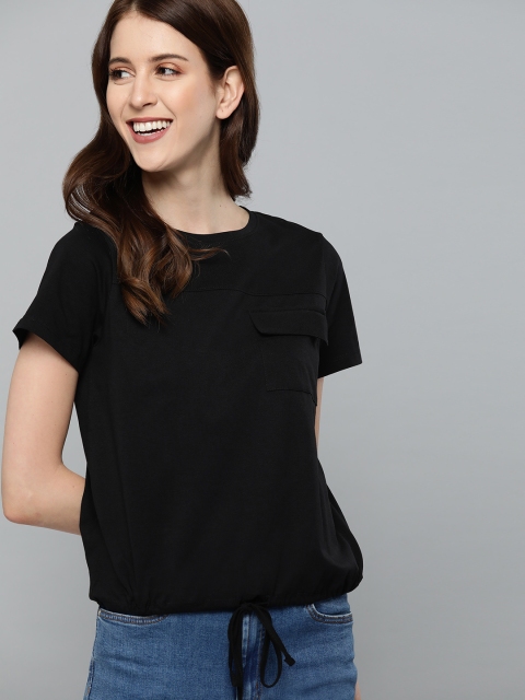 

Mast & Harbour Women Black Solid Round Neck T-shirt