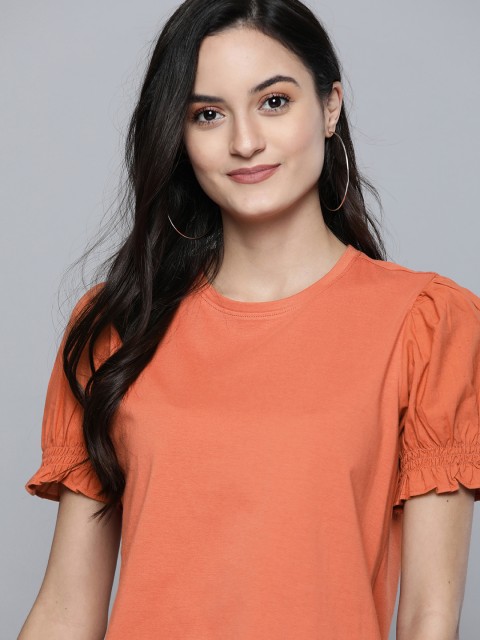 

Mast & Harbour Women Rust Orange Solid Top