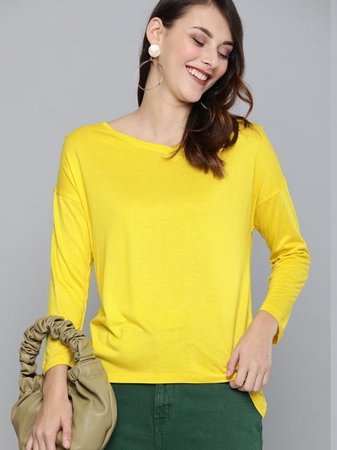 

Mast & Harbour Women Yellow Solid Round Neck T-shirt