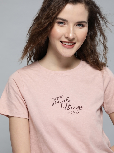 

Mast & Harbour Women Peach-Coloured Printed Round Neck T-shirt