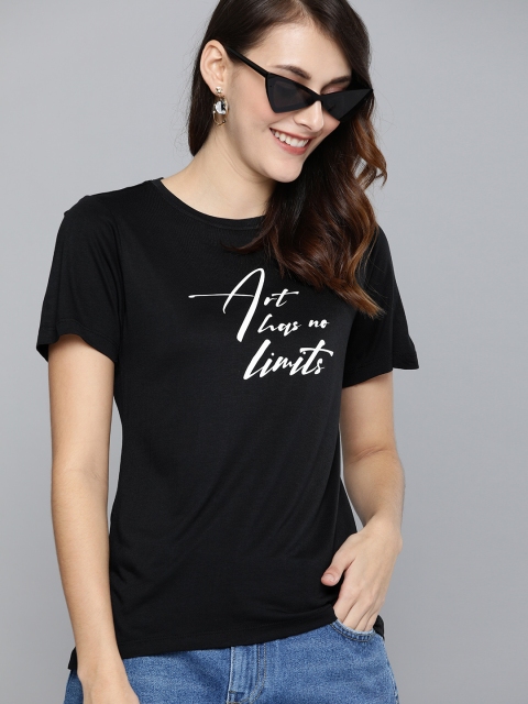 

Mast & Harbour Women Black Printed Round Neck T-shirt