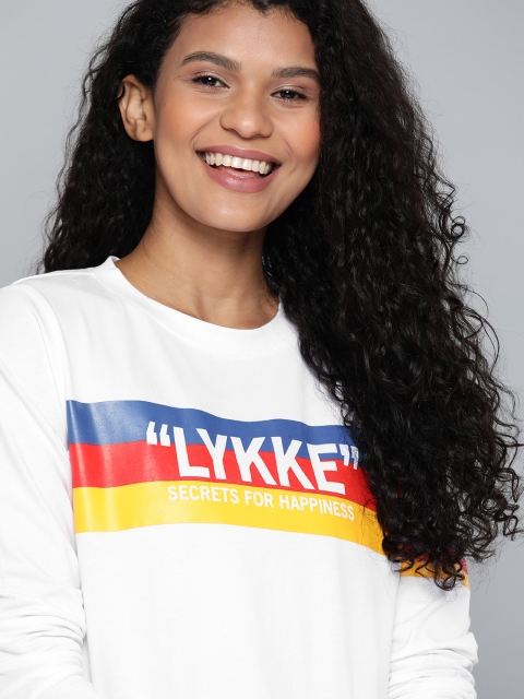

Mast & Harbour Women White & Red Printed Round Neck T-shirt