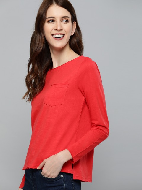 

Mast & Harbour Women Red Solid Round Neck T-shirt