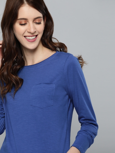 

Mast & Harbour Women Blue Solid Round Neck T-shirt