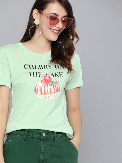 

Mast & Harbour Women Green Printed Round Neck T-shirt