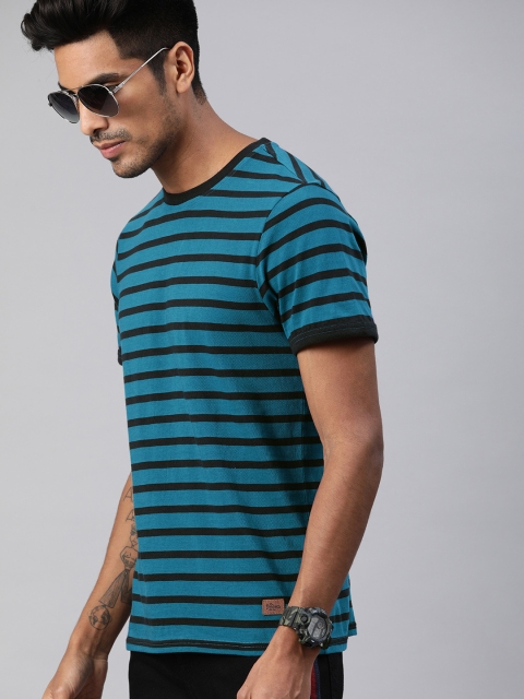 

Roadster Men Blue & Black Striped Round Neck T-shirt