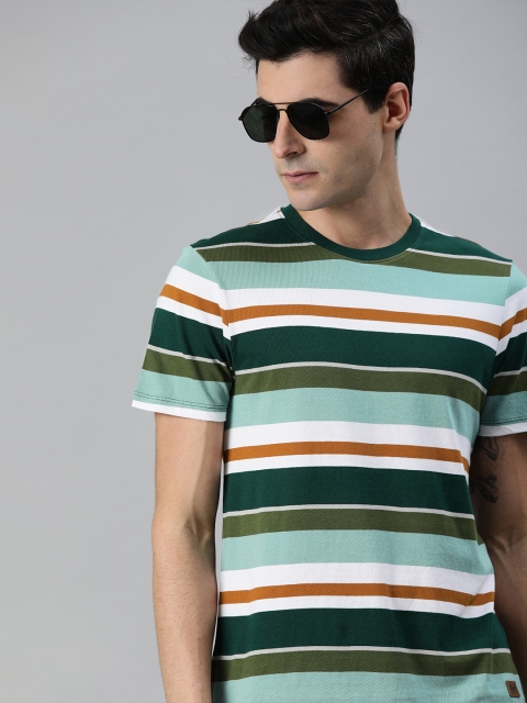 

Roadster Men Multicoloured Striped Round Neck T-shirt, Multi