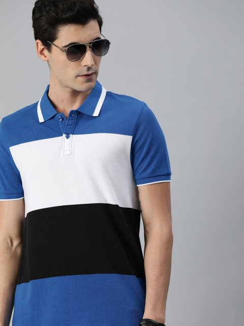 

Roadster Men Blue & White Colourblocked Polo Collar T-shirt