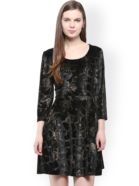 

Harpa Black Floral Print A-Line Dress