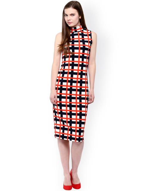 

Harpa Navy & Beige Checked Sheath Dress, Navy blue