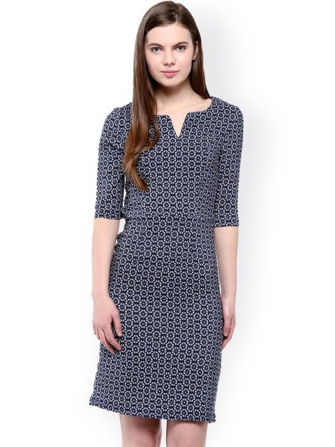 

Harpa Navy Printed Sheath Dress, Navy blue