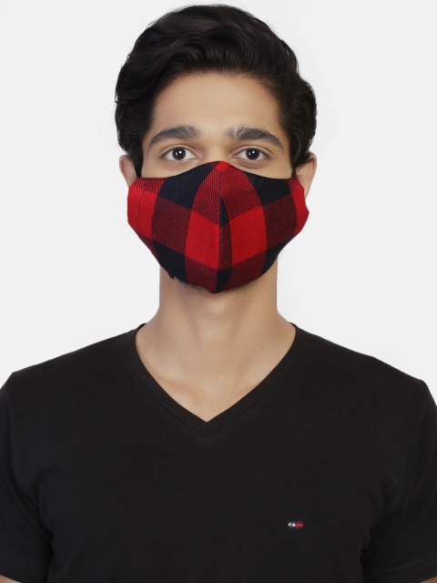 

Anekaant Men Red & Navy Blue 3-Ply Reusable Checked Cloth Mask