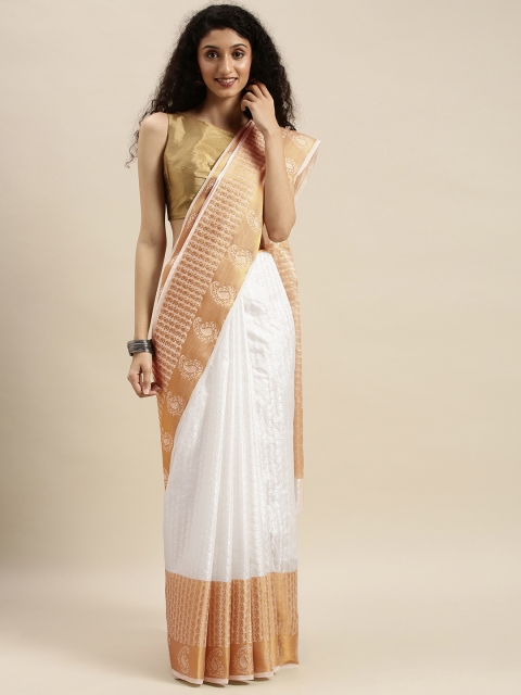 

KALINI White & Gold-Toned Silk Blend Woven Design Mysore Silk Saree