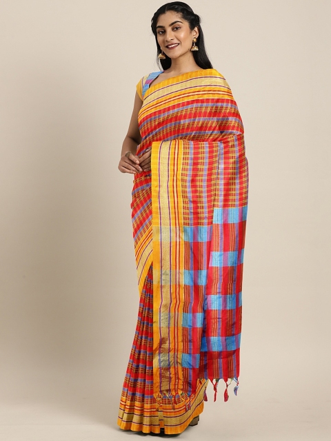 

KALINI Red & Yellow Art Silk Checked Saree