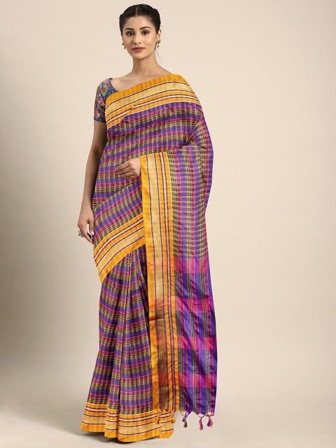 

KALINI Purple & Mustard Yellow Art Silk Checked Saree