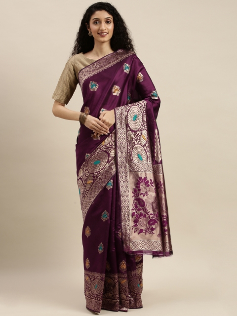 

KALINI Burgundy & Gold-Toned Art Silk Woven Design Saree