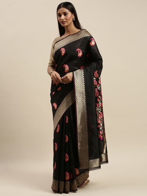 

KALINI Black Woven Design Art Silk Saree