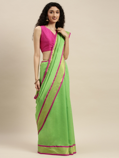 

KALINI Lime Green & Pink Art Silk Solid Saree