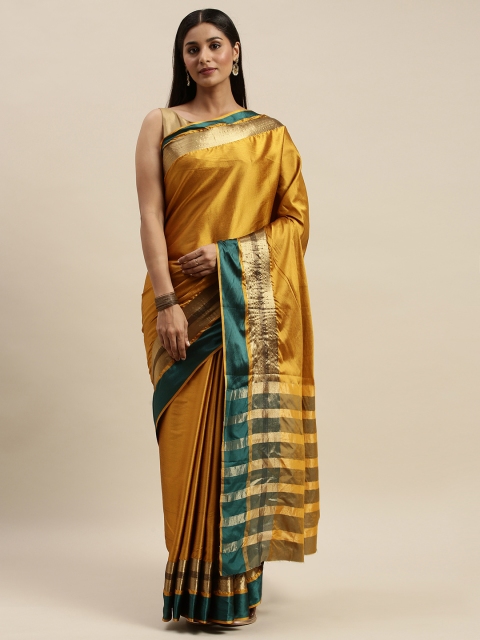 

KALINI Mustard Yellow Solid Art Silk Saree