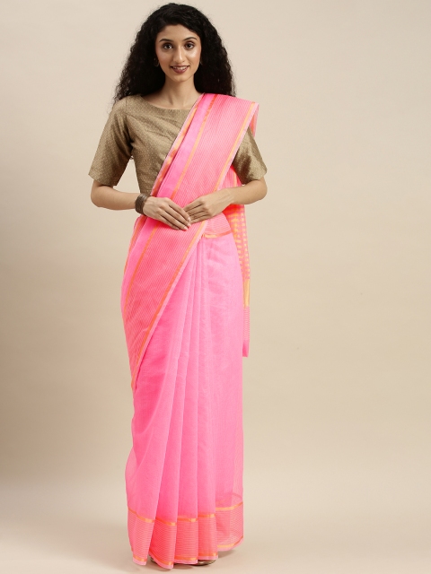 

KALINI Pink & Gold-Toned Cotton Blend Solid Kota Saree