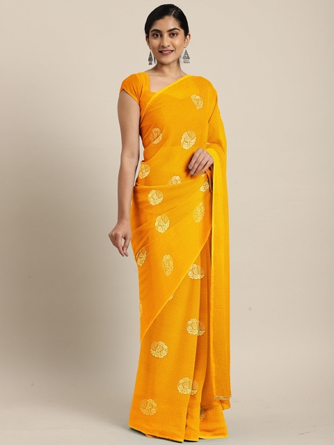 

KALINI Yellow Printed Pure Chiffon Saree