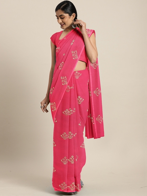 

KALINI Pink Printed Pure Chiffon Saree