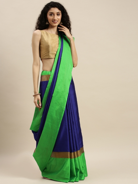 

KALINI Blue & Green Art Silk Solid Saree