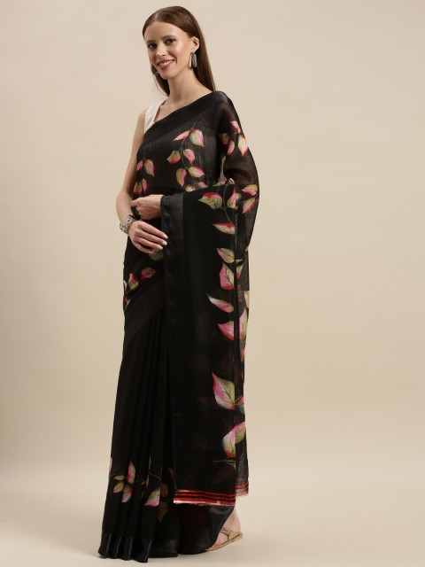 

KALINI Black & Red Linen Blend Printed Saree
