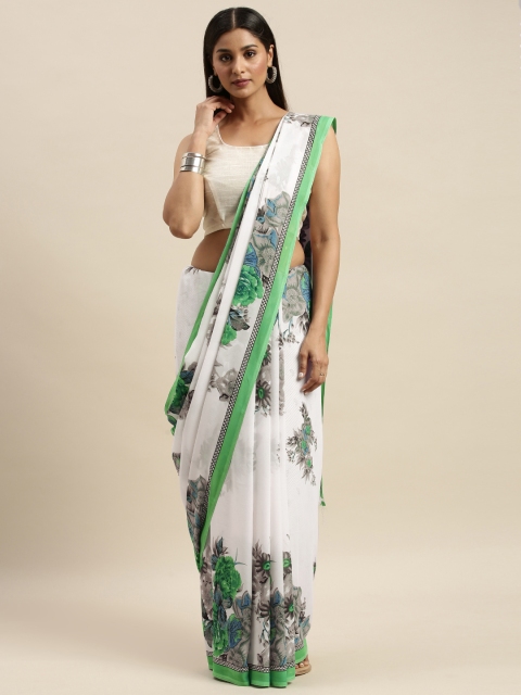 

KALINI White & Green Pure Georgette Printed Saree