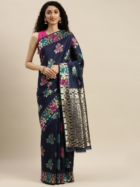 

KALINI Navy Blue & Pink Art Silk Woven Design Saree