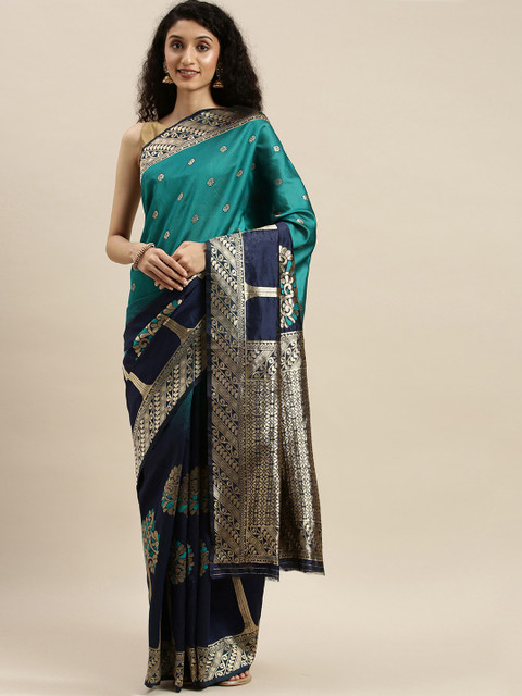 

KALINI Blue & Gold-Toned Woven Design Art Silk Saree