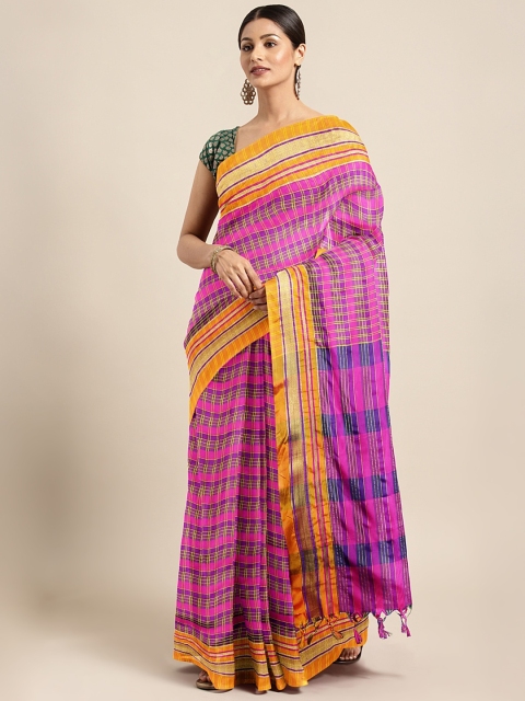 

KALINI Pink & Purple Art Silk Checked Saree