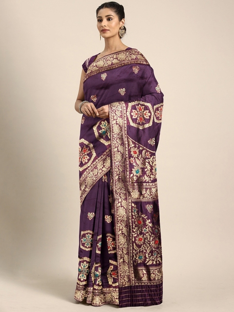 

KALINI Purple & Gold-Coloured Art Silk Woven Design Saree