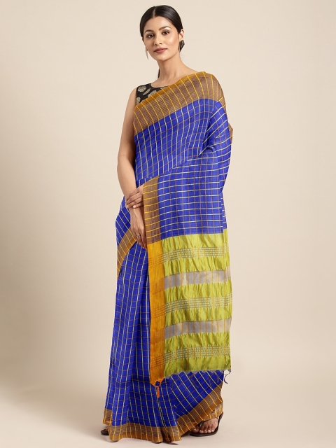 

KALINI Blue & Gold-Coloured Art Silk Checked Saree