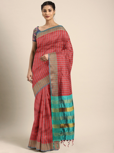 

KALINI Red & Green Art Silk Checked Saree