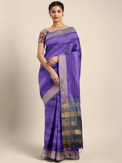 

KALINI Purple & Charcoal Grey Art Silk Checked Saree