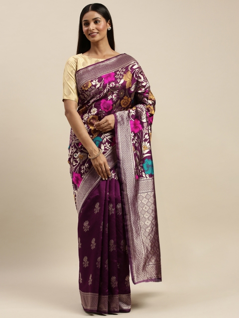 

KALINI Purple & Gold-Toned Art Silk Woven Design Saree