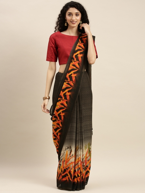 

KALINI Olive Green & Orange Art Silk Printed Saree
