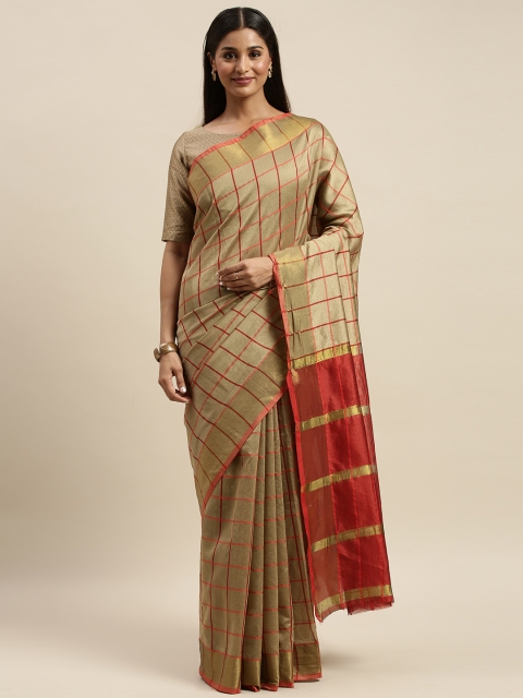 

KALINI Beige & Red Printed Art Silk Saree