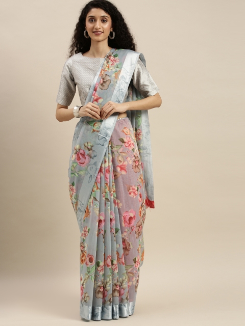 

KALINI Grey Printed Linen Blend Saree