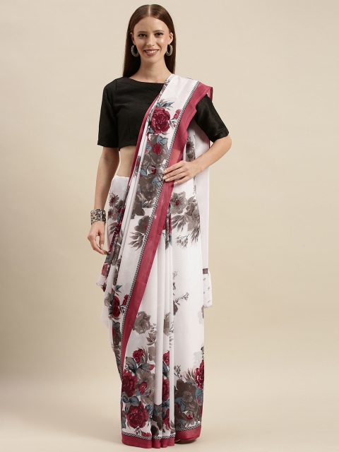 

KALINI White & Maroon Pure Georgette Printed Saree